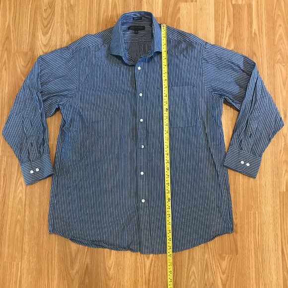 Tommy Hilfiger Shirt Men Blue White Striped Reg Fit Long Sleeve Size L Button Up - Picture 3 of 5